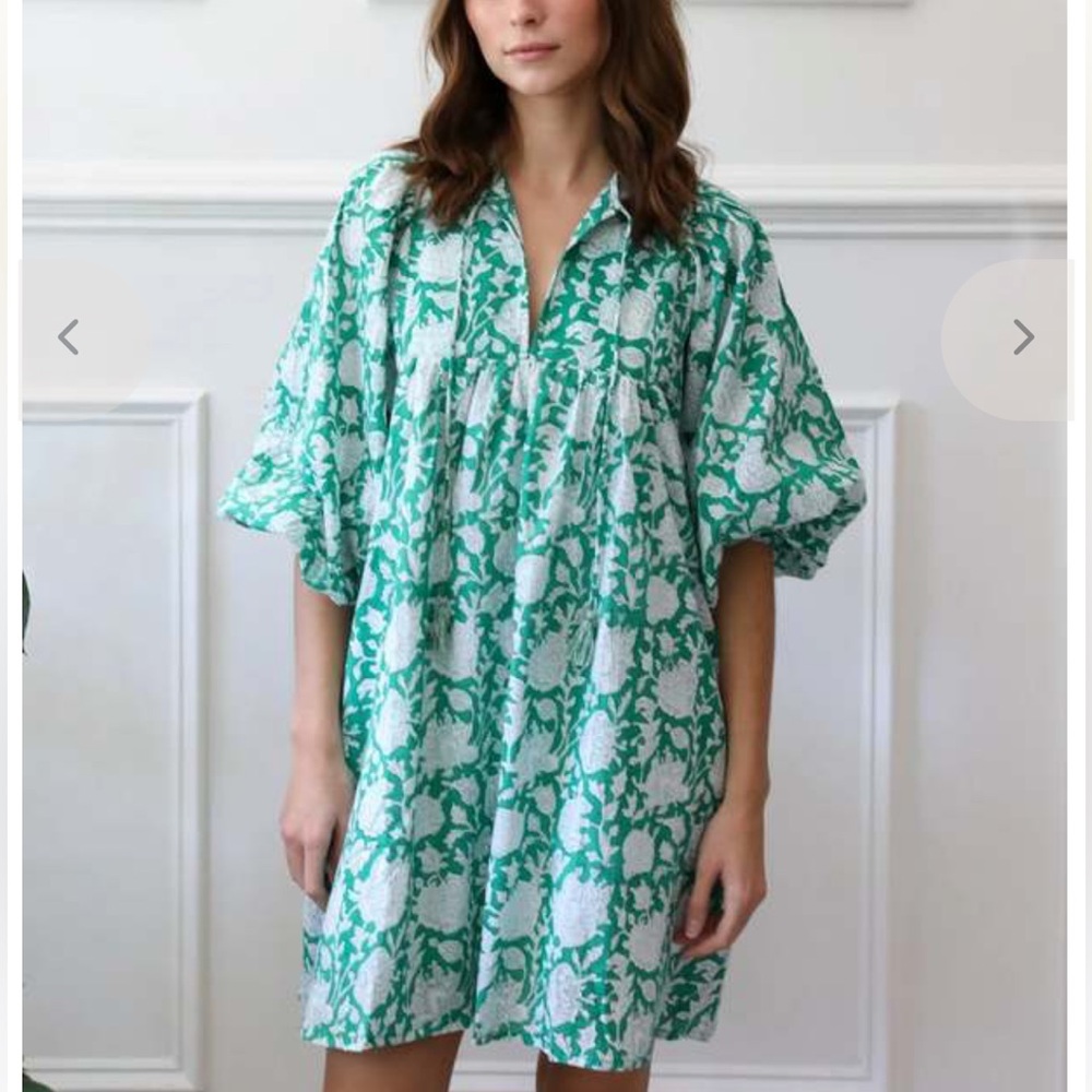 Mille Daisy Dress Size Medium Green Zinnia Print Tassels - Picture 3 of 12